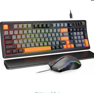 SABLUTE GKM21 Wired Gaming Keyboard and Mouse, RGB Backlit Mechanical Feel PC Gaming Keyboards Multimedia Knob & Anti-Ghosting Ergonomic Premium Leather Wrist Rest for Game, 3 in 1 PC Gamer Accessories