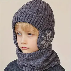 2-Piece Kids Winter Ski Set, Thickened Fuzzy Knit Hat Scarf Combo, Suitable for Ages 5-12, Christmas Gift for Boys and Girls