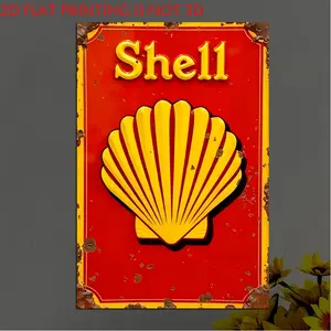 1pc 2D Flat, Vintage Shell Logo Wall Decorations-Shell Brand Logo Design Logo with Iconic Red and Gold Shell Badge, Vintage Logo Suitable for Home, Office, Cabin, christmas and Halloween Decoration-Shell Theme Decoration (No Shell Logo,, Christmas Decorat