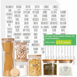 612  Caps Minimalist Pantry  Labels,   Seasoning Oil Stickers, Plus 51 Blank Ones, , Oil &  Resistant, No , Expand Version for Kitchen Containers Jars