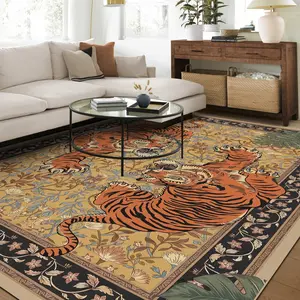 Vintage Ethnic Style Tiger Print Rug, Large Area Living Room Bedroom Carpet, Foldable Non-Slip Plush Mat, Home Decor, Home Decorative Rug
