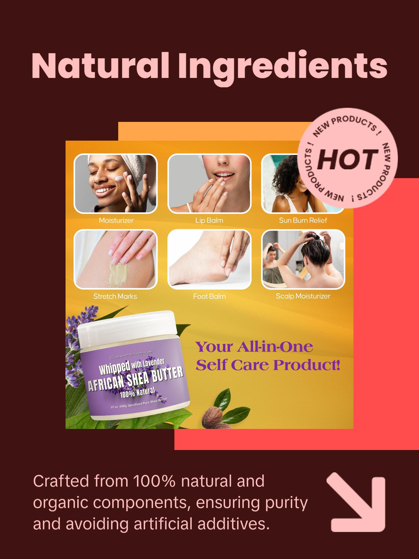 Whipped Shea Butter Lavender - 100% Pure and Natural African Shea Butter for Men & Women - Ultimate Handcrafted Moisturizer with Essential Vitamins for Radiant Skin & Luscious Hair