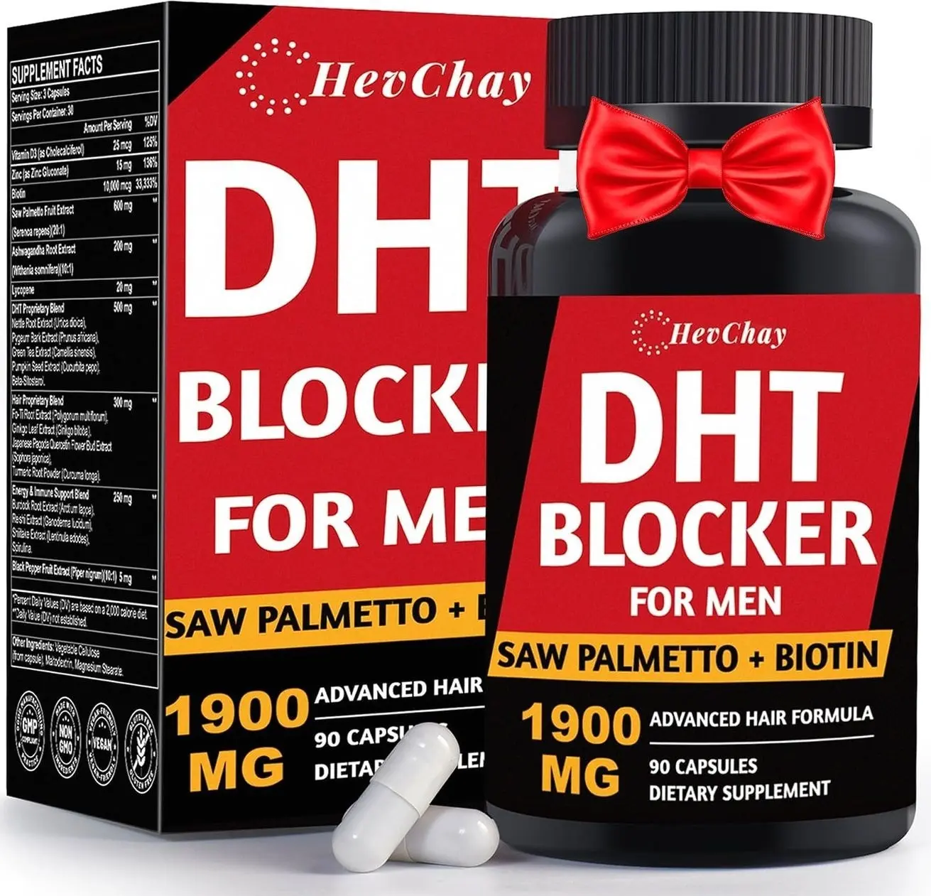 DHT Blocker for Men | Extra Strength Saw Palmetto & Biotin Hair Growth Supplement - Hair Growth Vitamins - Hair Regrowth - Natural Hair Loss Supplements for Men - Proprietary Herbal Blends,1 Pack
