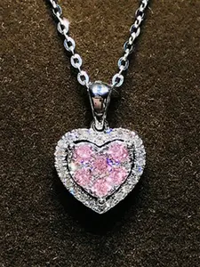 1 Pc Elegant Cubic Zirconia Love Heart Necklace, For Women For Valentine's Day Gift Engagement Anniversary Party Jewelry Bling Stylish Accessory