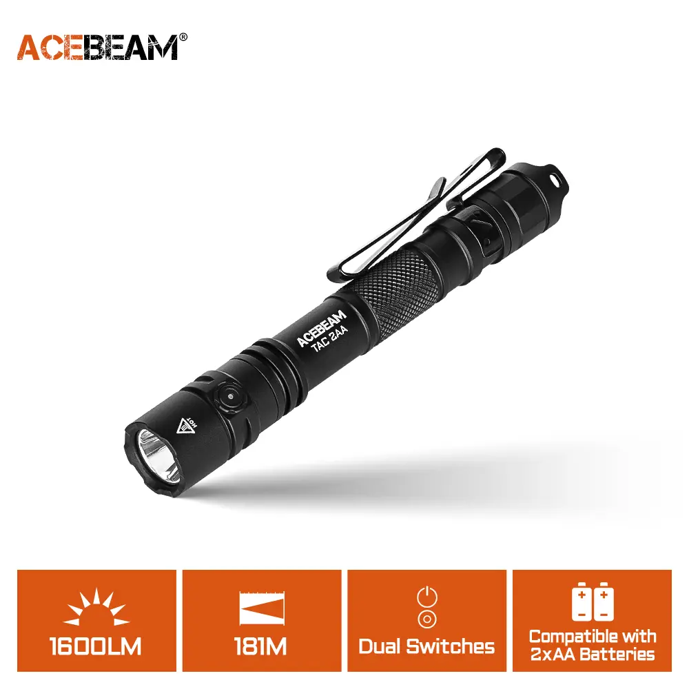ACEBEAM TAC 2AA Rechargeable Super Bright LED Flashlight - Eco-Friendly, EDC Items, Tactical Dual Modes, 1470 Lumens Penlight, Pocket-Sized, IP68 Waterproof, USB-C, Lithium Ion Battery, Glass, Camping Emergency Outdoor Gadget