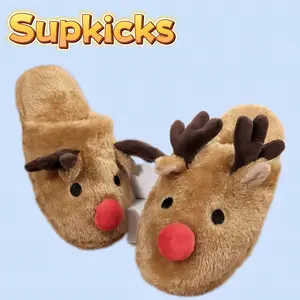 2025 classic Women's Christmas Slippers with Elk and Deer Design, Plush and Soft, Warm and Comfortable for Winter and Autumn - Shoe, Girl