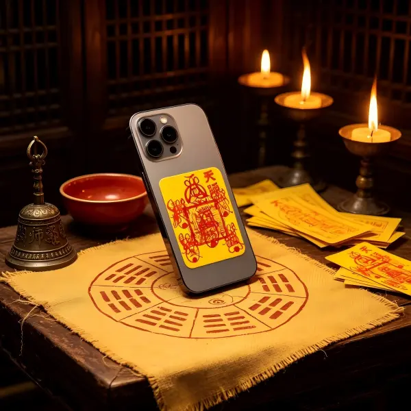 5-Way God of Wealth Blessing Card, Pure Hand-Painted Religious Home Decor (42x52mm), Lucky Card Fits Mobile Phone Case, Wallet