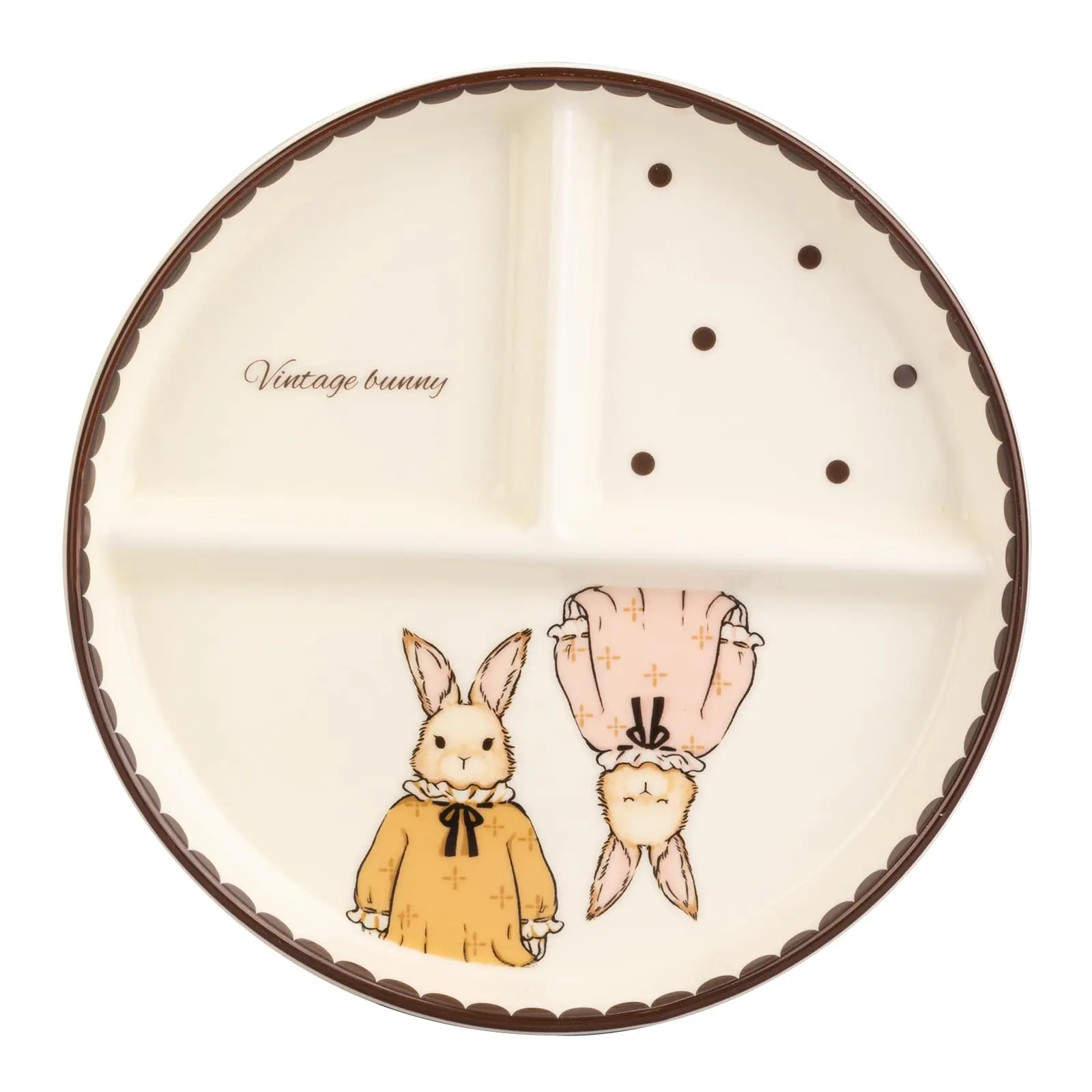 MONAZONE Ceramic Divided Plate, 3-Compartment Portion Control Tray, Cute Hera Bunny & Polka Dot Design, Aesthetic Sectioned Dinnerware