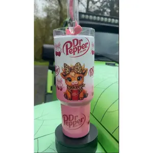 Dr Pepper Tumbler, 40oz Tumbler, Coquette Design, Christmas Gift, 40oz Stainless Steel, Tumbler with Handle, Soda Design, Perfect Gift, Pink