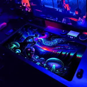 Large Gaming E-sports Computer Mouse Pad, 1 Count Extraterrestrial Pattern Printed Desktop Pad, Non-slip Thickened Fluorescent Mouse Pad