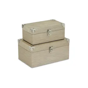 Larksun Set of 2 Chrome Accented Boxes | Lined | Wooden |