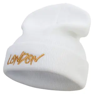 London Script Embroidered 12 Inch Long Knitted Beanie