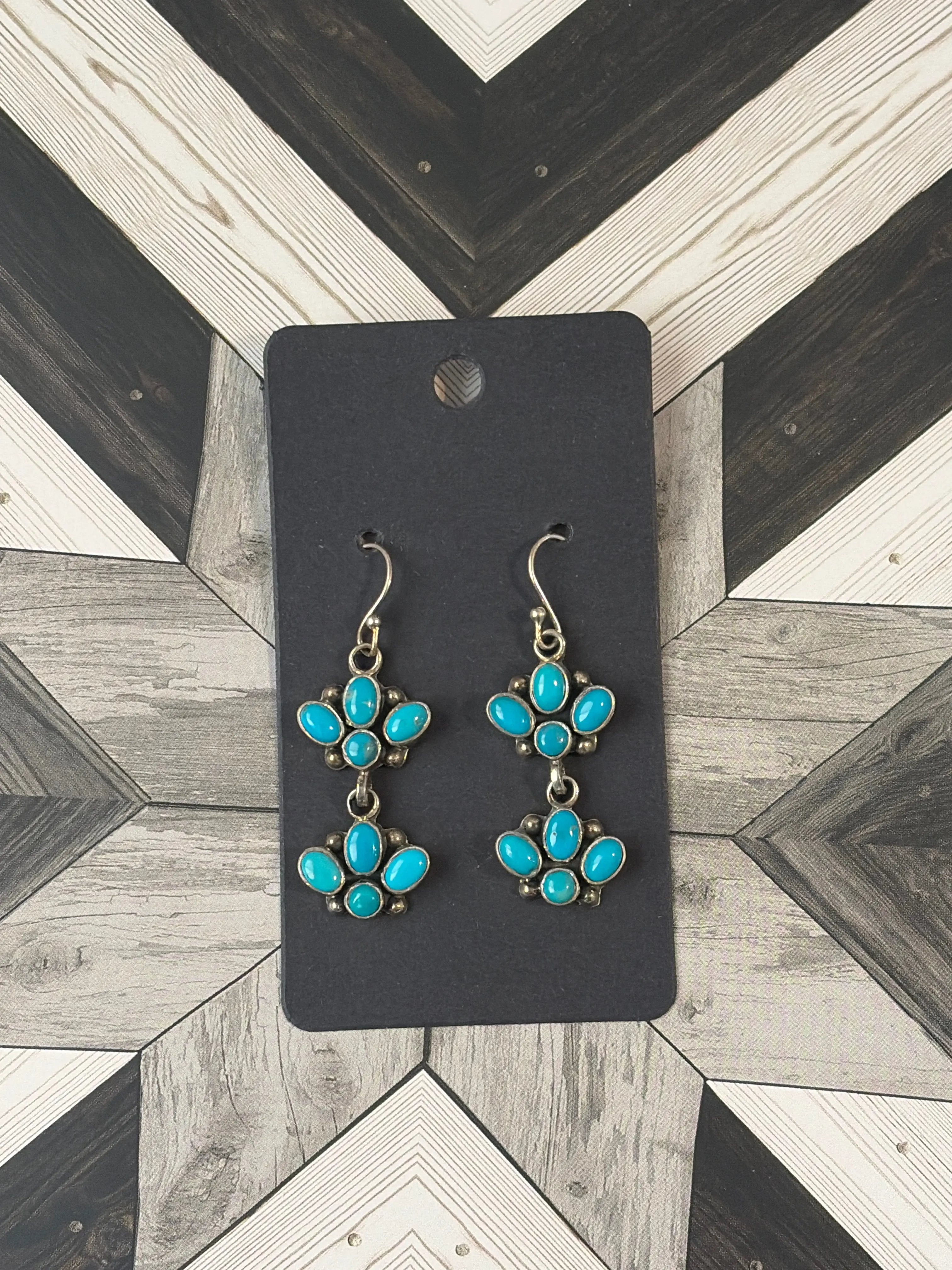 Handcrafted Kingman Turquoise Cluster Dangle Earrings