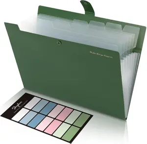 Expanding File Folders with 8 Pockets, Accordion File Organizer with Labels, Portable Paper Bill Receipt Organizer, Letter Size, Home School Office Supplies, Olive Green