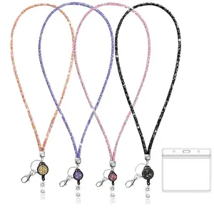 Rhinestone Decor Lanyard with Card Holder, 1 Count Shiny Mesh Lanyard & 1 Count Horizontal Card Holder, Identification Badge Holder for Women & Girls