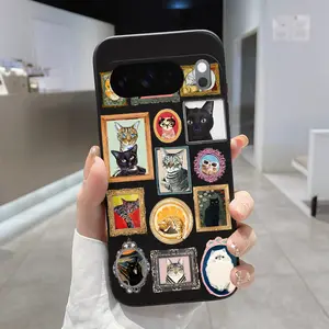 Rounded Edge Phone Case for Google Pixel 10 9 8 7 Pro A XL Cat portrait Pattern Shockproof Liquid Silicone TPU Bumper Drop Protection Cover Smartphone Casing