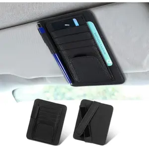 1pc Car Sun Visor Storage Bag Organizer – PU Leather Visor Pouch with Card Slots, Phone Pocket, Pen Holder & Secure Strap – Compact Car Interior Storage for Cards, Cash, Keys, Sunglasses & Essentials – Universal Fit for Cars, SUVs, Trucks