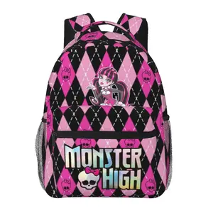 Monster High large-capacity all-over print casual daypack for outdoor sports and office; cartoon merch laptop backpack school bag gift for boys and girls