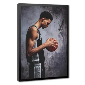 Wembanyama Basketball Canvas Wall Art - Basketball Star Poster Sport Motivation Vibe | Choice of Black Wood Frame, Gallery Wrapped Canvas, or Unframed Poster
