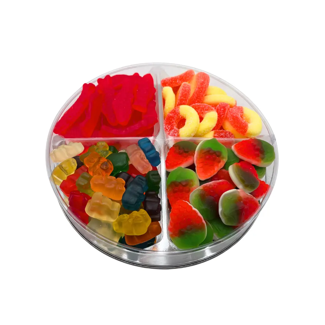 Classic Gummy Favorites Tray With Peach Rings, Tropical Gummy Bears, Strawberries & Cream Gummies, Red Fish Gummies, - 1 lb Tray with Gummies Candy Sweet