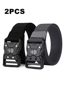 2pcs Men's Tactical Quick-Release Belt, Thick Durable Nylon Canvas Work Belt, Versatile Outdoor Casual Jeans Strap, No-Hole Buckle, Waistband Buckle