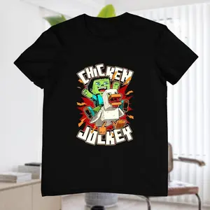Youth Chicken Jockey T-Shirt – Funny Minecraft-Inspired Tee for Boy Girl, Full Color, Gift for Young Game Lovers, Quirky Heavy Cotton Shirt