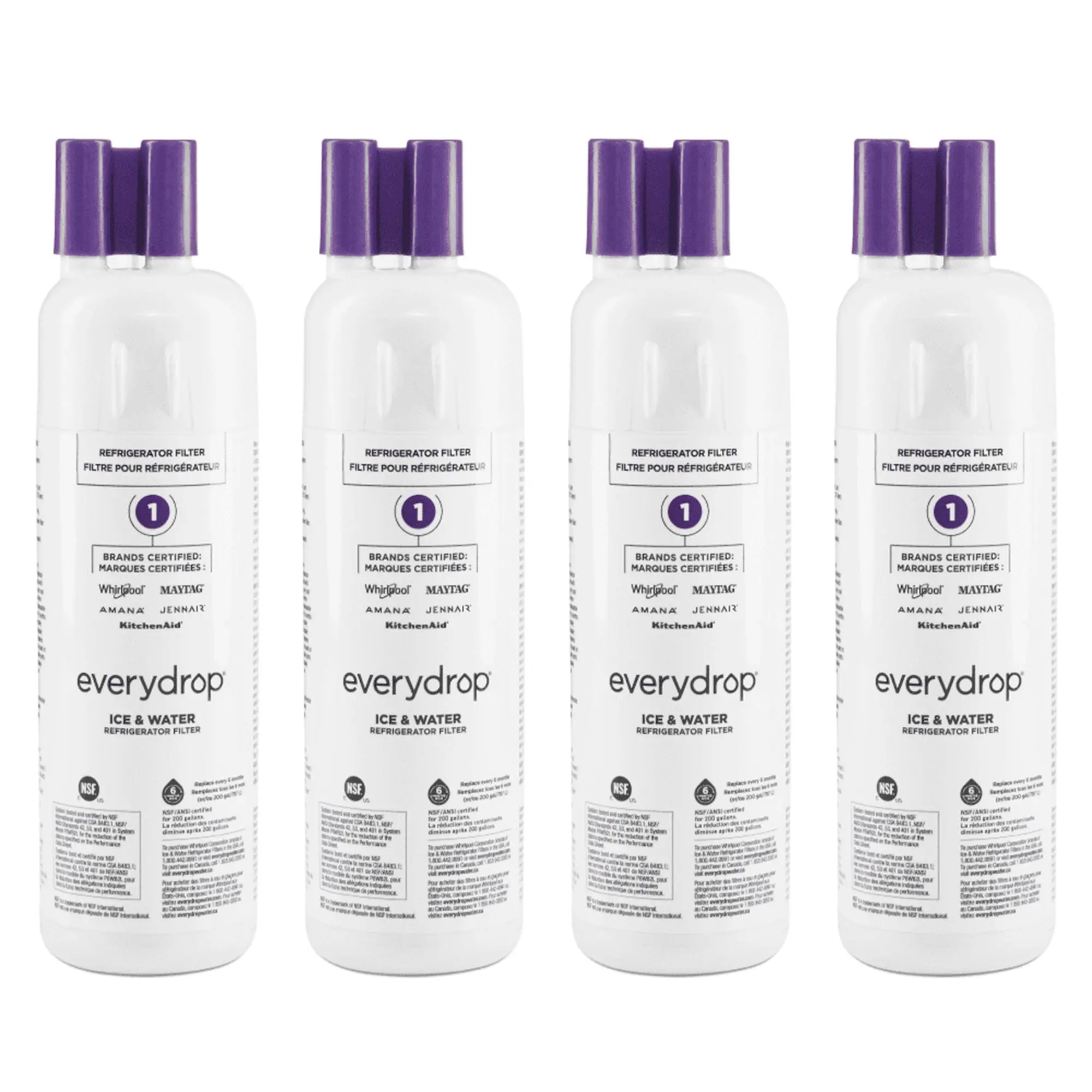 Household Replacement Ice & Water Filter 1 (EDR1RXD1) 4-Pack - Mountable, Gunk-Removing, Hassle-Free Easy Swap, Direct Filtration from Refrigerator, NSF-Certified Contaminant Reduction, Durable Filtration