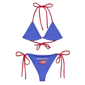 Y2K Puerto Rico Flag Bikini: Adjustable Swimwear for a Patriotic Look