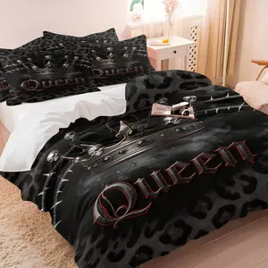 2/3 Pcs Dark Queen Print Duvet Cover Set, Gothic Style Theme Bedding Set, All Seasons Use, Soft and Skin-Friendly, Multi-Size Available, Skull Crown Inspired Bedroom Decor