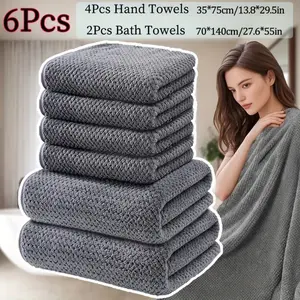 6pcs Bathroom Towels Set, 4 Bath Towels, 2 Bath Towels,Extra Large Bath Towel, microfiber, soft comfortable, Absorbent Quick-drying, Hand Towel, Face towel, Suitable for Home Showers, Travel, Hotel, Beach, Swimming, Spa, Unisex, Valentine's Day Gifts