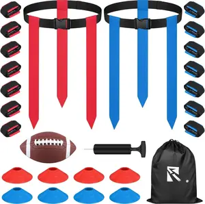 Flag Football Set, 14 Player Adjustable Flag Football Belts, 42 Flags, 8 Practice Cones, Size 3 Football, Pump and Bag,  for Youth, Adults and  to Capture The Flag