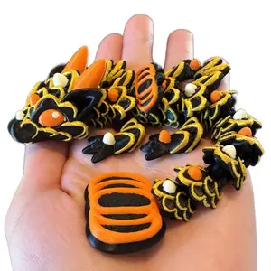 Articulated Baby Pumpkin Spice Cookie Dragons | 3D printed plastic articulated pumpkin spice cookie dragon fidget toy for fun and stress relief - Decor Multicolor Gift