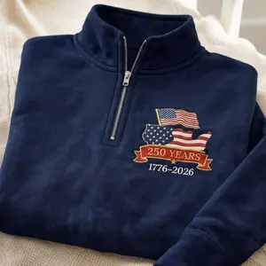 USA 250th Quarter Zip Sweatshirt, 1776-2026 American Embroidered Shirt, Gift For Him