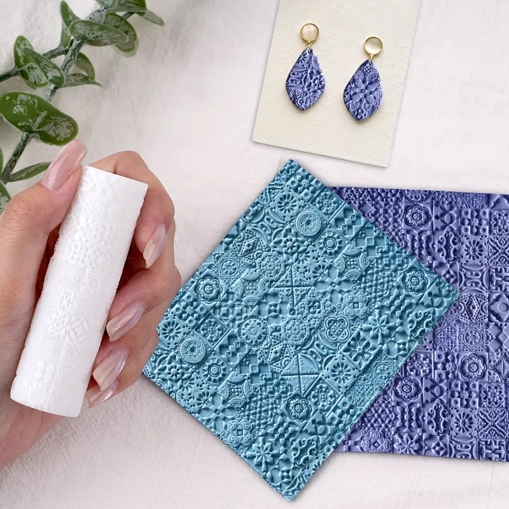 1pc Floral & Geometric Pattern Clay Roller, Reusable Embossing Tool for Polymer Clay Earrings, Jewelry Making & DIY Crafts Floral Patterns