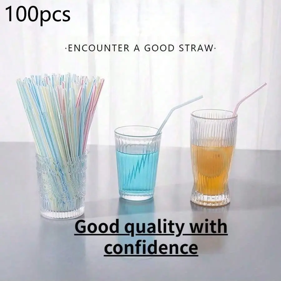100 Colorful Plastic Straws, Durable Material, Multi-Color Drinking Straws, Long Coffee and Cocktail Straws, Party Straws, Reusable for Home and Parties, Utensils