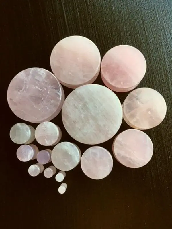 PAIR of Beautiful Rose Quartz Organic Stone Plugs - Gauges 6g to 44mm!