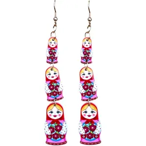 Retro Ruby Russian Nesting Doll Earrings