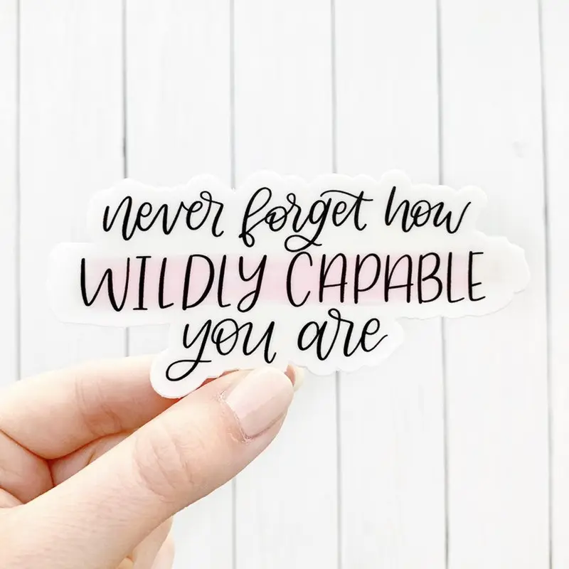 Elyse Breanne Design Printed Vinyl Waterproof Decal Sticker (4x2in) - "Never Forget How Wildly Capable You Are", Removable Clean Peel Off Home Decor, Vehicle Exterior Decoration, Car Accessories Women, Car & Bottle Safe