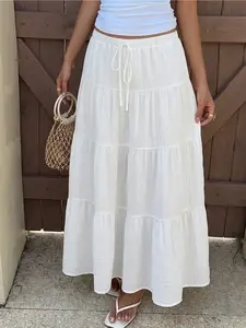 Women's Boho Style Flowy Wide Hem Ruffle Long Dress, Perfect Summer, Fashionable Individual Piece, All Seasons Wear