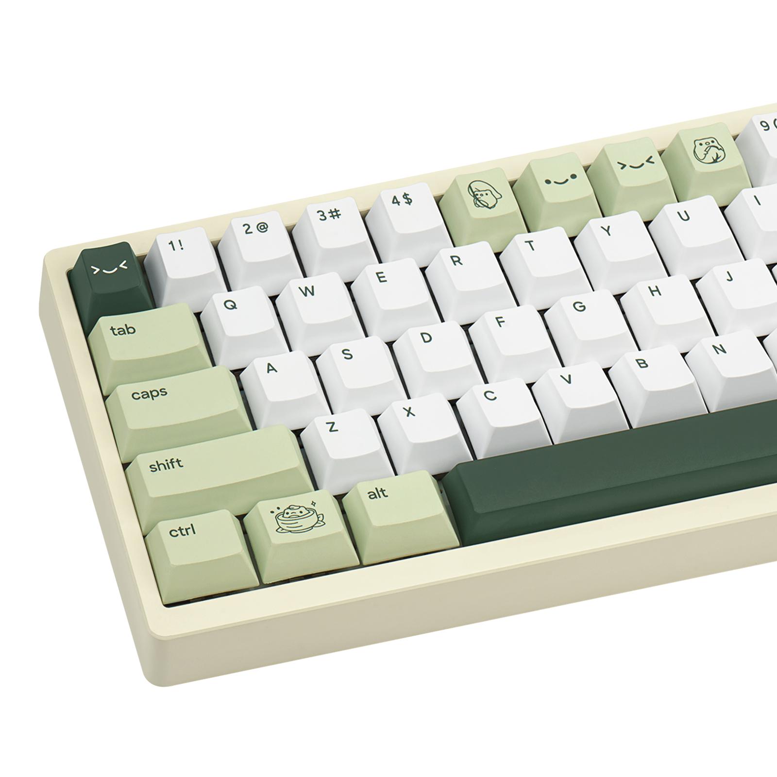 Cute Matcha Green Frog Keycaps 134 Keys-Cherry Profile Dye-Sublimation Custom Keycap-Minimalist Style PBT Key Caps for Cherry MX Switches Mechanical Gaming Keyboard 60% 75% 100%
