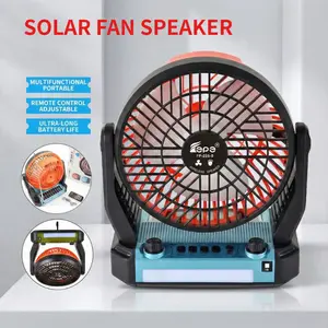 Desktop Cooling Fan Portable Wireless Speaker with Solar Charging, LED Light, Multi-Feature, USB & SD Card Slots, Radio Feature, Detachable Strap, Compact Lightweight Design for Universal Cell Phone
