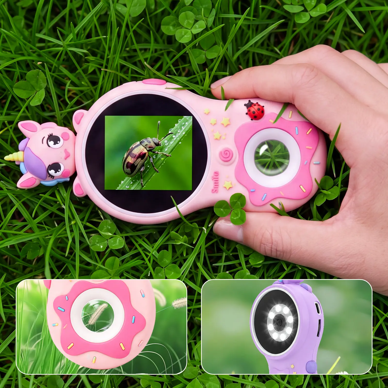 Handheld Kids Digital Microscope with 2.0" IPS Screen, Auto Focus, Magnifying Glass, Portable Unisex STEM Toy for Toddlers+, Unicorn-Themed Nature Exploration Birthday Gift