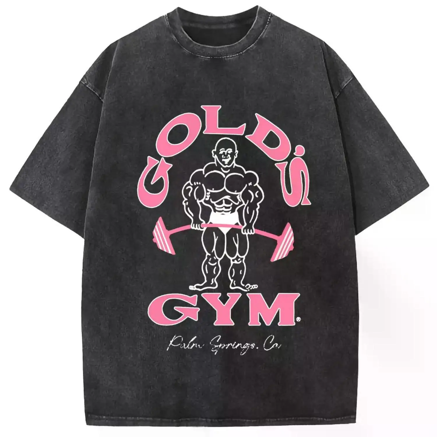Holafish Oversized Acid Wash Vintage GOLD'S GYM T-Shirt, Heavyweight Cotton Streetwear Graphic Tee, Menswear Crewneck Casual Christmas