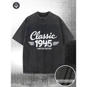 230g washed navy blue cotton T-shirt, Classic 1943 Limited Edition Graphic Tee - Elegant cursive white font with bold metallic numbers flanked by Silvery wing shapes, Retro Commemorative Design - Ideal for history enthusiasts and vintage style lovers