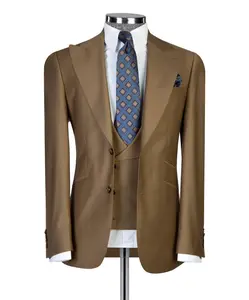 Tobacco Brown Three-Piece Suit | Wide Peak Lapel & Double-Breasted Waistcoat
