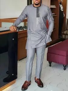 Men's Two-Piece Set Geometric Print Dashiki Style, Colorblock Design, Casual Fashion, Perfect for Daily Wear & Special Occasions