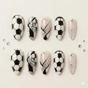 Soccer Ball Press On Nails 3D Football Sports Glam Rhinestone Game Day