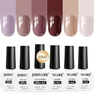 JODSONE 2026 New Upgraded Version 10ml Nude Pink Gel Nail Polish Set 6Colors Fast Drying & Long Lasting Neutral Brown Red Purple Nail Polish Lacquer Glossy Art for Nail and Salon Need U V Lamp