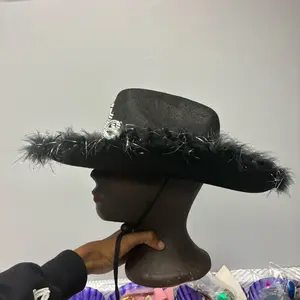 black feathered rodeo hat