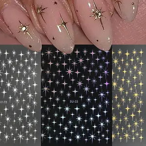 3pcs 3D Metal Laser Star Nail Stickers, Y2K Style Nail Art Decorations, Perfect for French Manicure & Nail Design